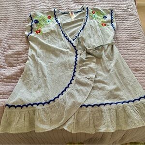 Uncle Frank Blue Embroidered Wrap Dress